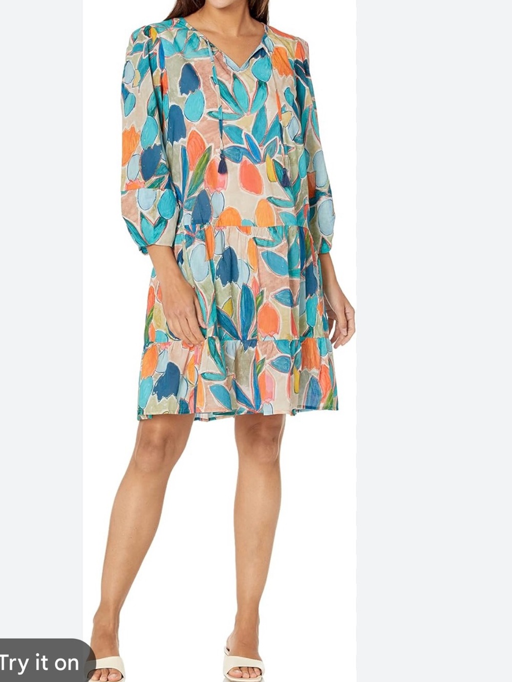 NIC+ZOE Multicolor Abstract Floral V-Neck Blouse